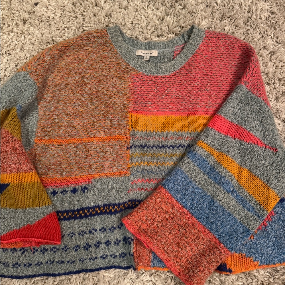 Francesca's Collections Multicolor Patchwork Swea… - image 1